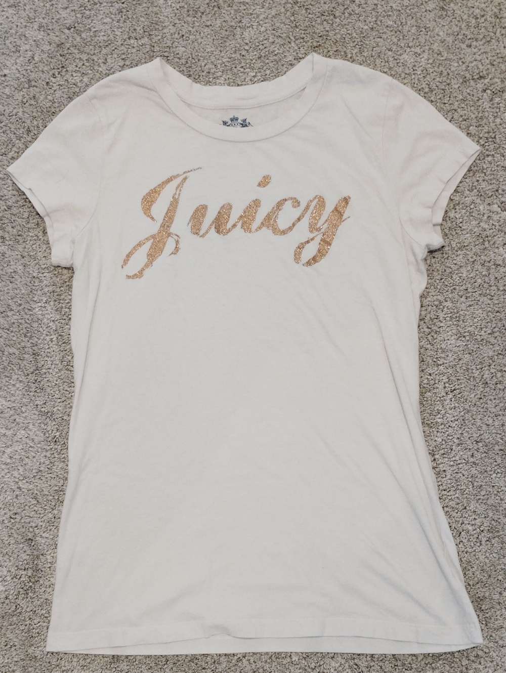 Juicy Couture White Short Sleeve Tee with Gold Script Logo